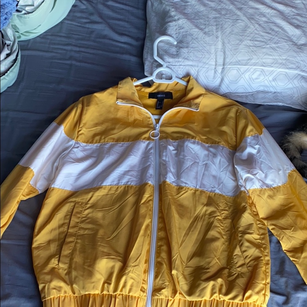 yellow & white windbreaker